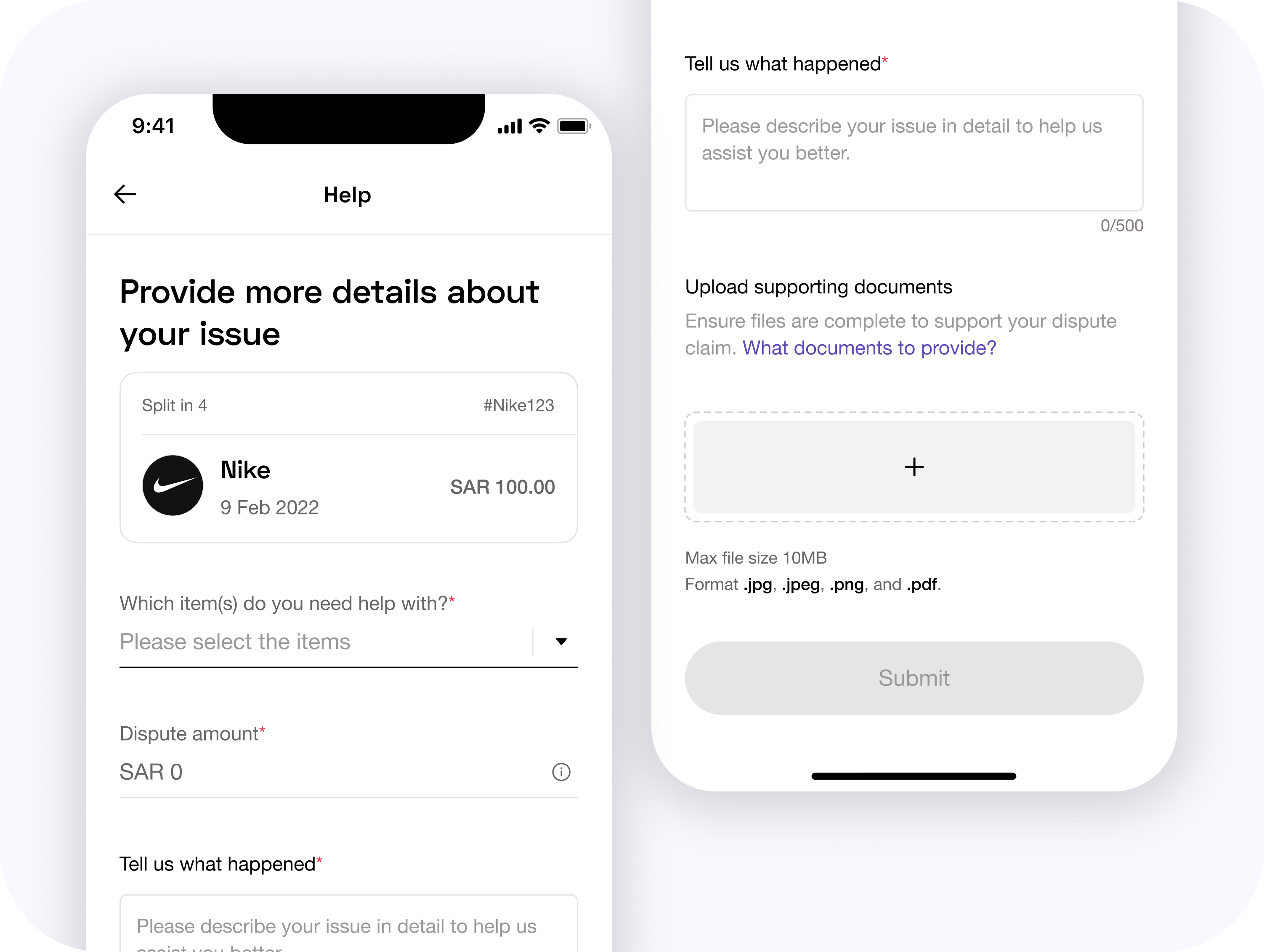 In-app dispute flow