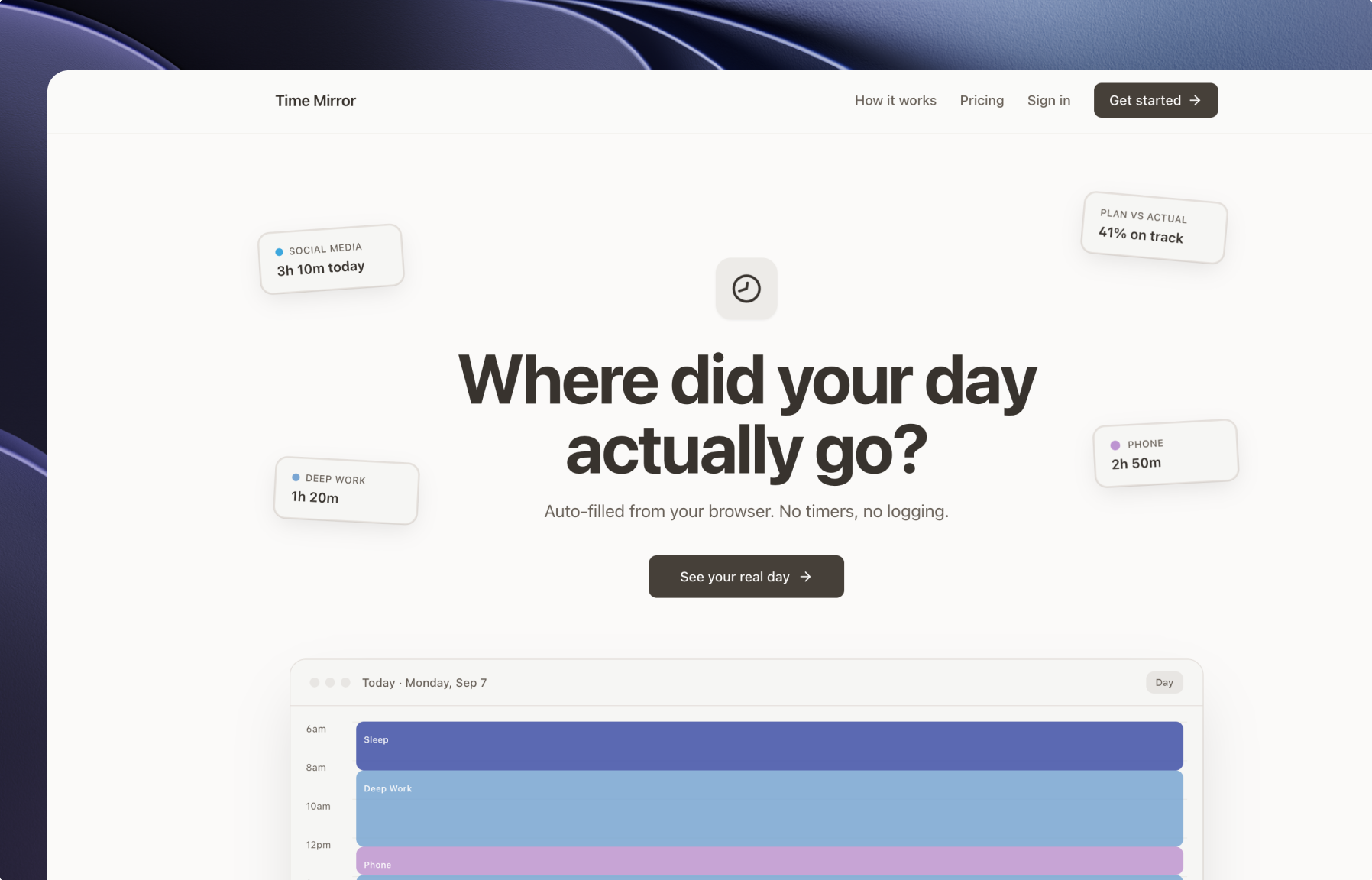 Time Mirror — a time management app